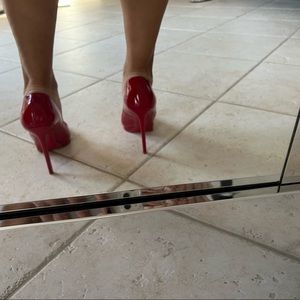 Christian Louboutin (authentic) red patent w platform heels.